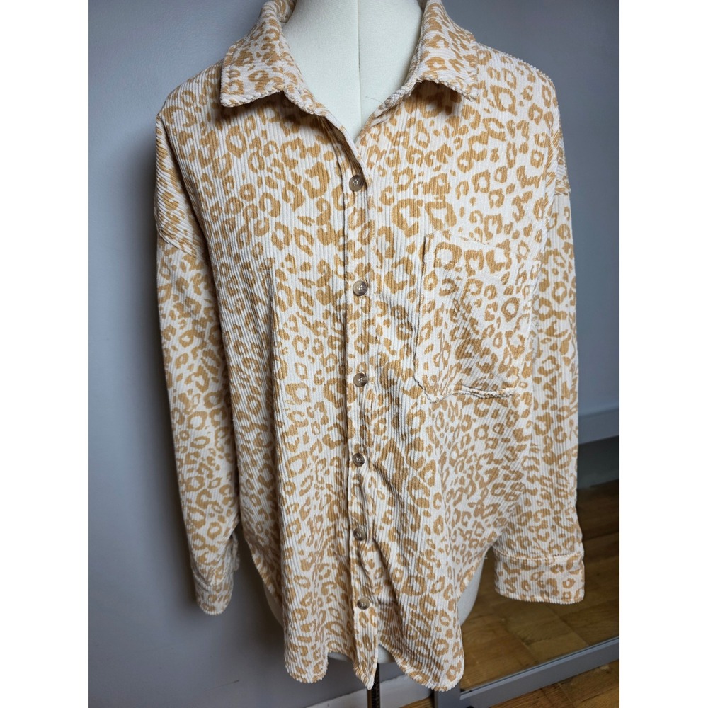 Wishlist Apparel Leopard Print Corduroy Shacket Tan Cream Boho Western S/M